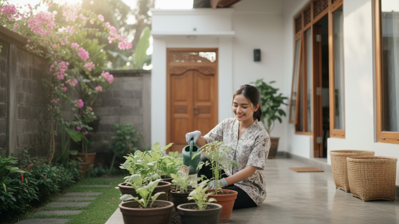 Perawatan rutin menjaga kebun pot tetap produktif.