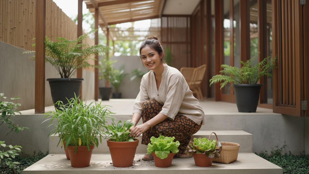 Menanam Bayam, kangkung, dan selada di dalam pot