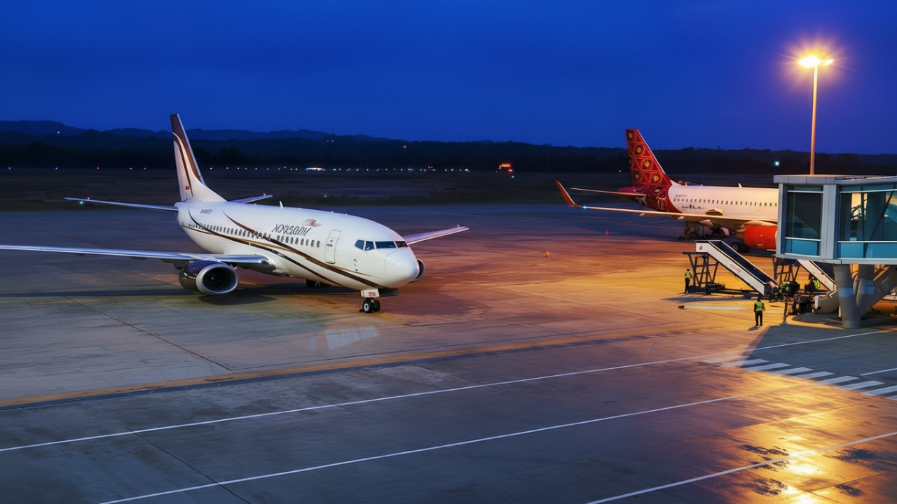 Pesawat terparkir di apron Bandara APT Pranoto Samarinda.