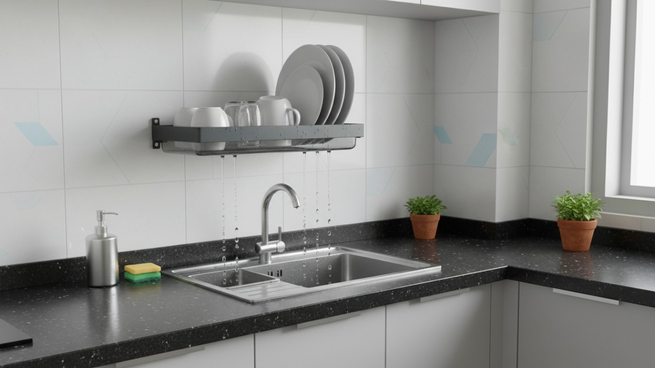Countertop dapur tetap lapang dan kering.
