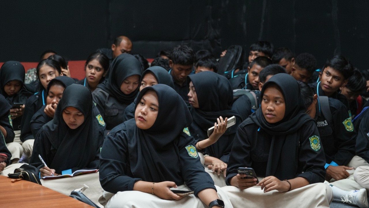 Antusiasme siswa menyimak materi industri kreatif di Studio Balikpapan TV, Selasa (27 Januari 2026).