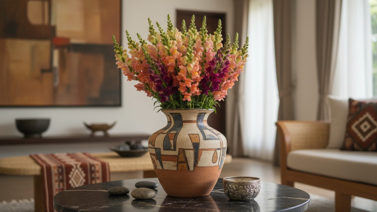 Snapdragon tampil unik sebagai fokus visual pot.