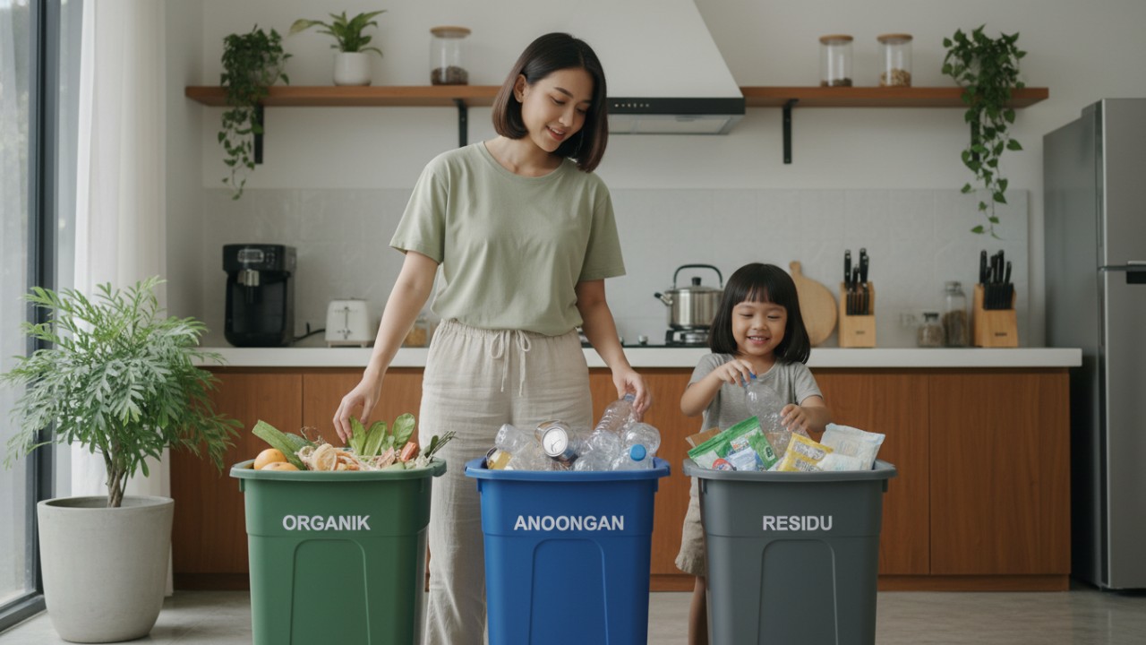 Pemilahan sampah organik dan anorganik di rumah.