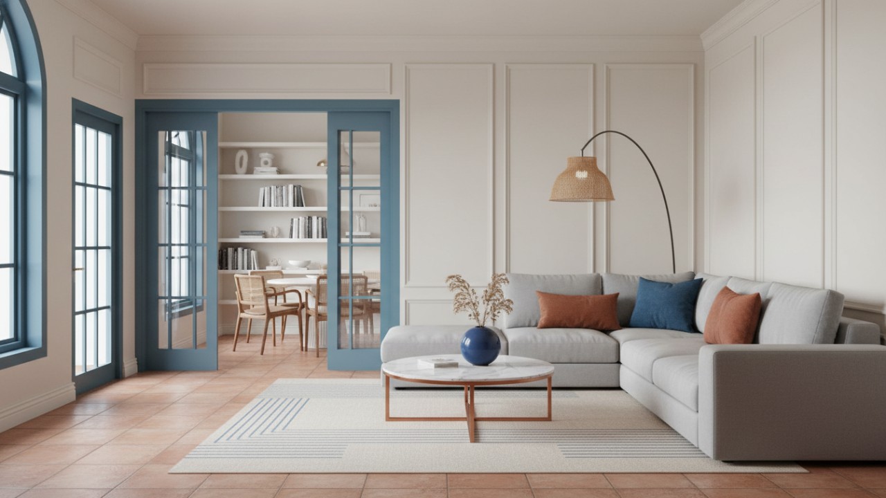 Warna lis senada menciptakan tampilan seamless.dalam rumah