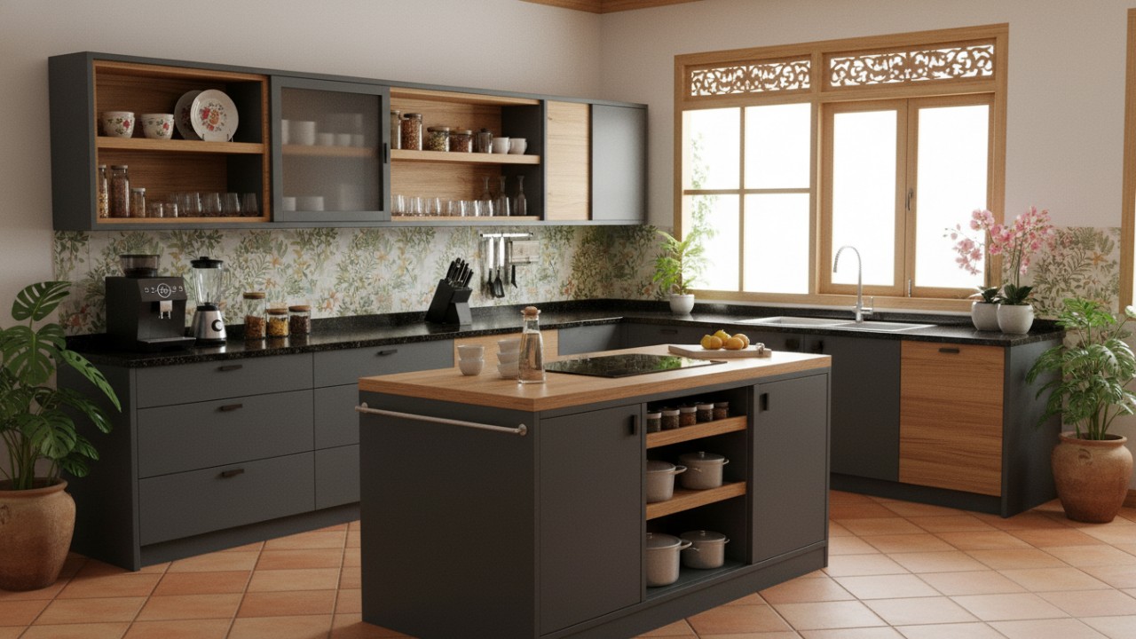 Model modular aluminium menyesuaikan ruang dapur terbatas, Rak terbuka aluminium memudahkan akses peralatan memasak harian.