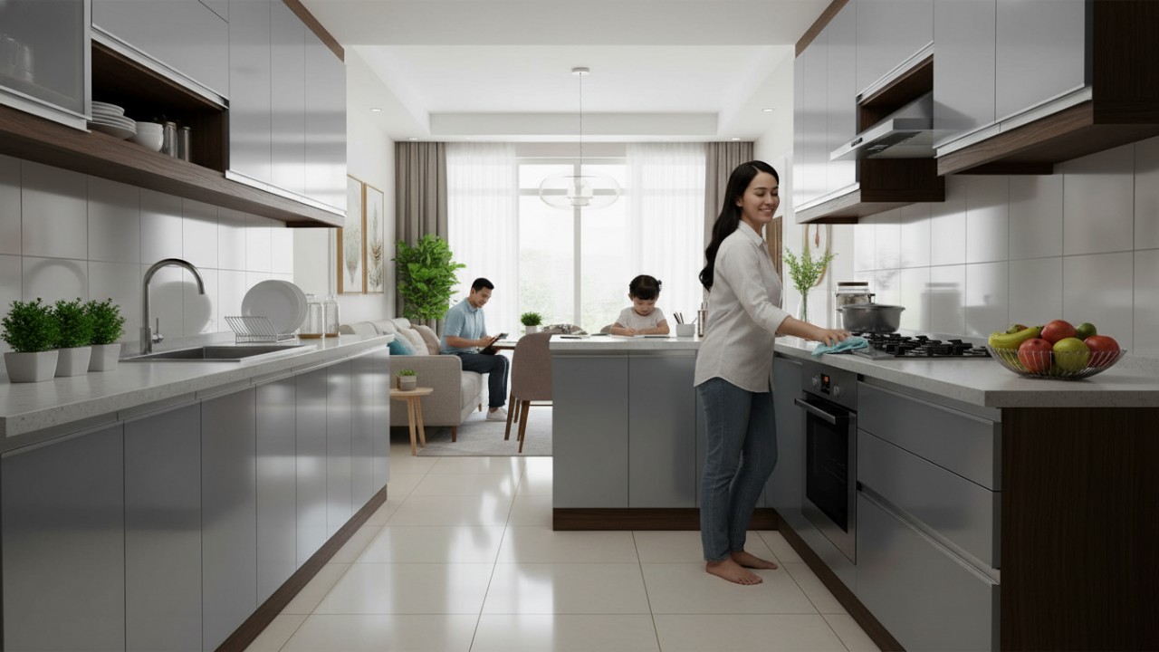 Permukaan aluminium yang mudah dibersihkan menjaga dapur tetap higienis.