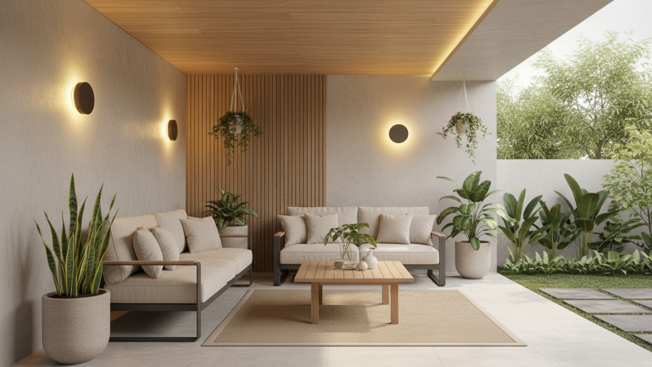 penting pencahayaan, furnitur, dan tanaman dalam satu kesatuan desain