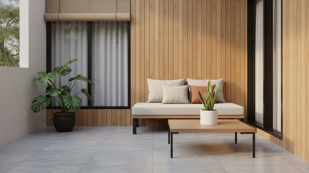 gaya minimal modern membentuk kesan elegan di teras sempit?