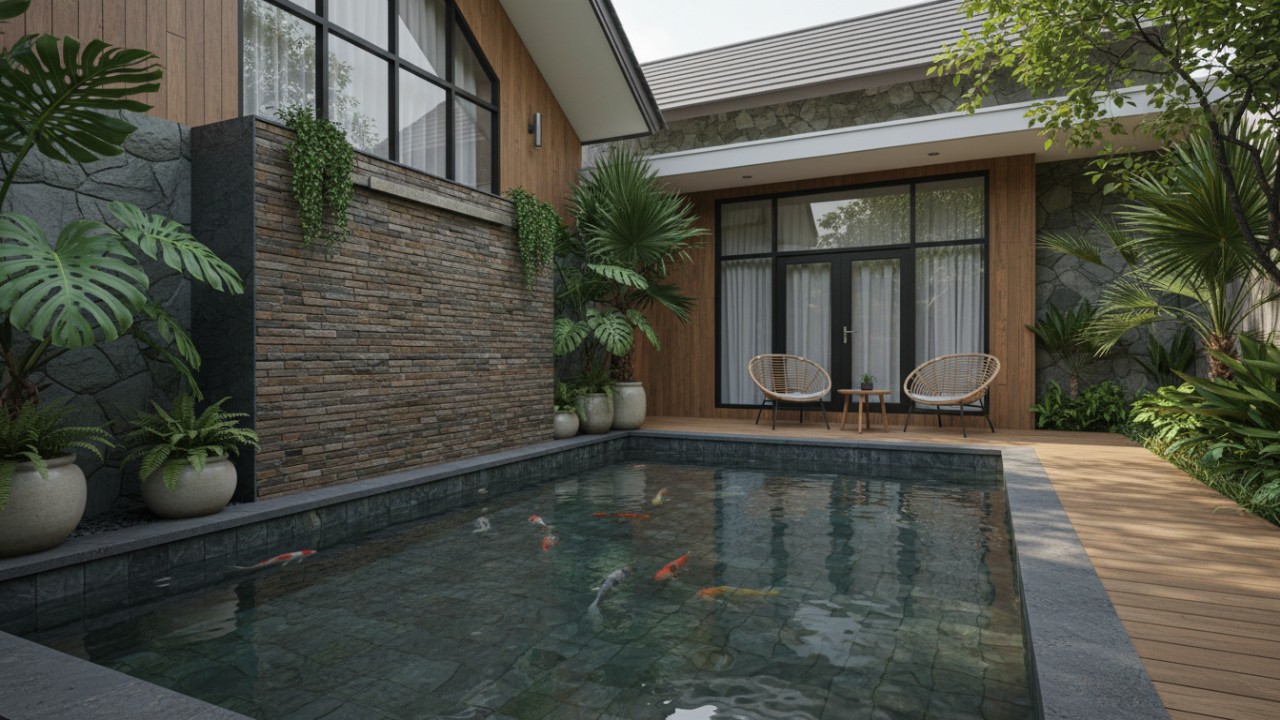 Inspirasi Kolam Ikan Batu Alam untuk Rumah Tropis Modern