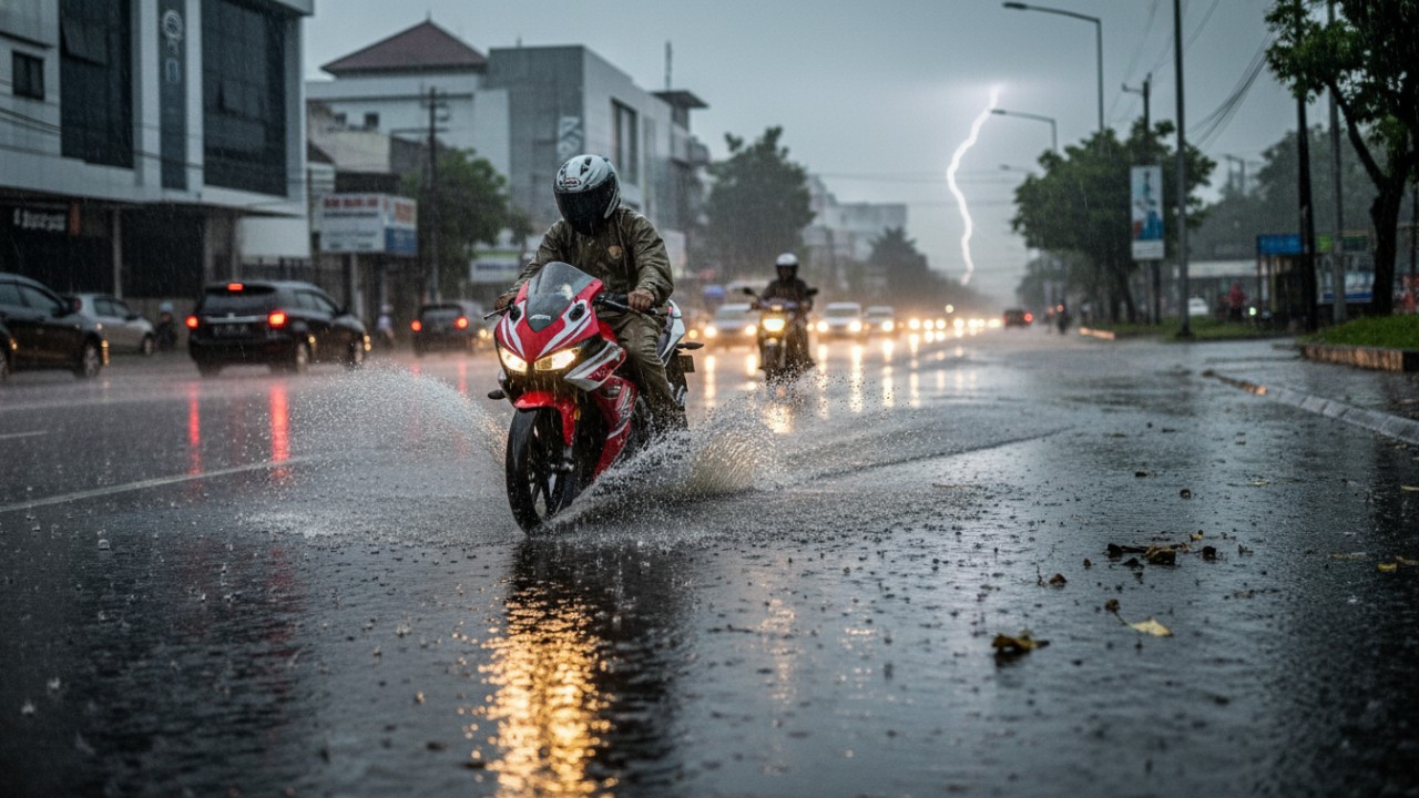 Permukaan jalan basah mengubah karakter gesekan antara ban dan aspal.