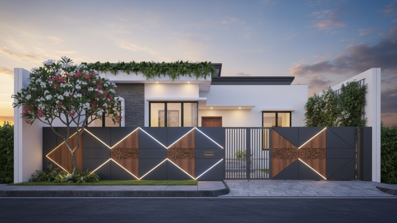 Desain pagar modular di rumah minimalis.