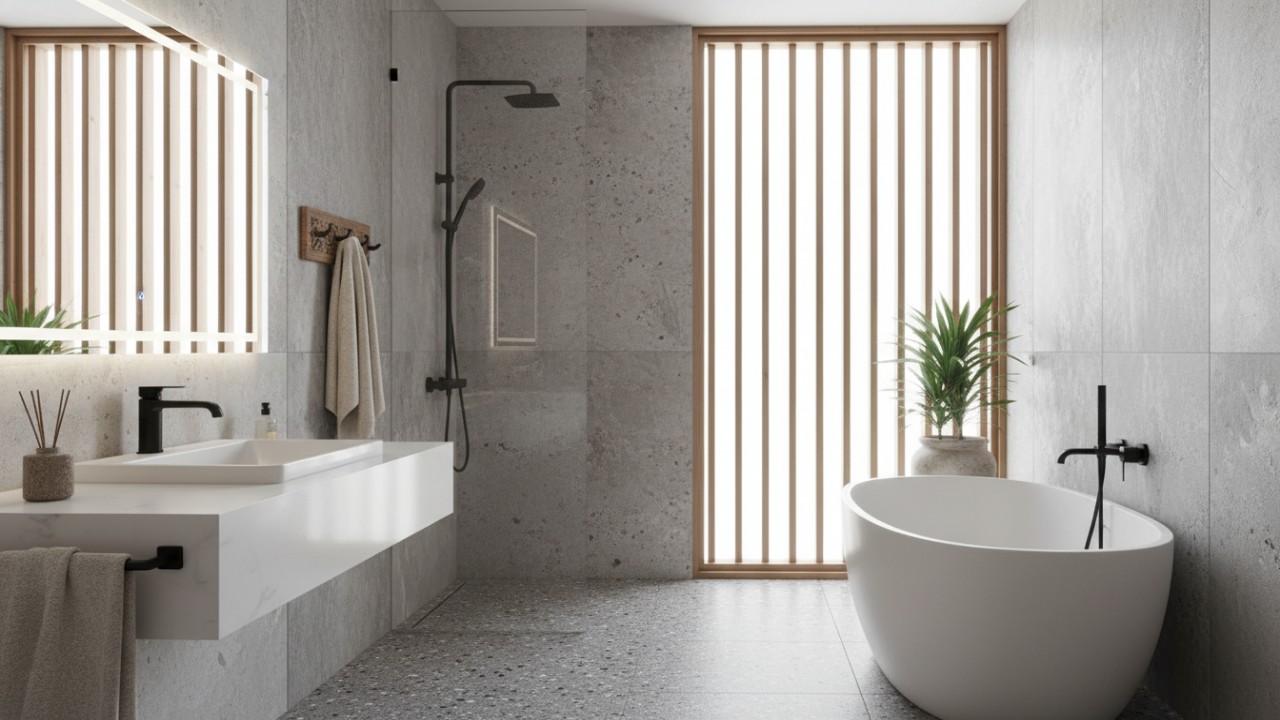 Perlengkapan sanitasi modern dengan desain sederhana.