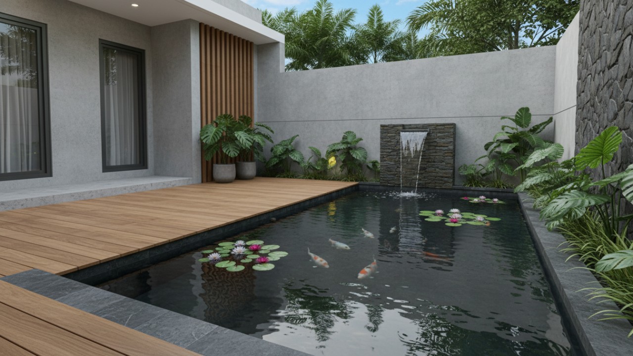 peran air dan material dalam memperkuat estetika kolam kecil di rumah minimalis