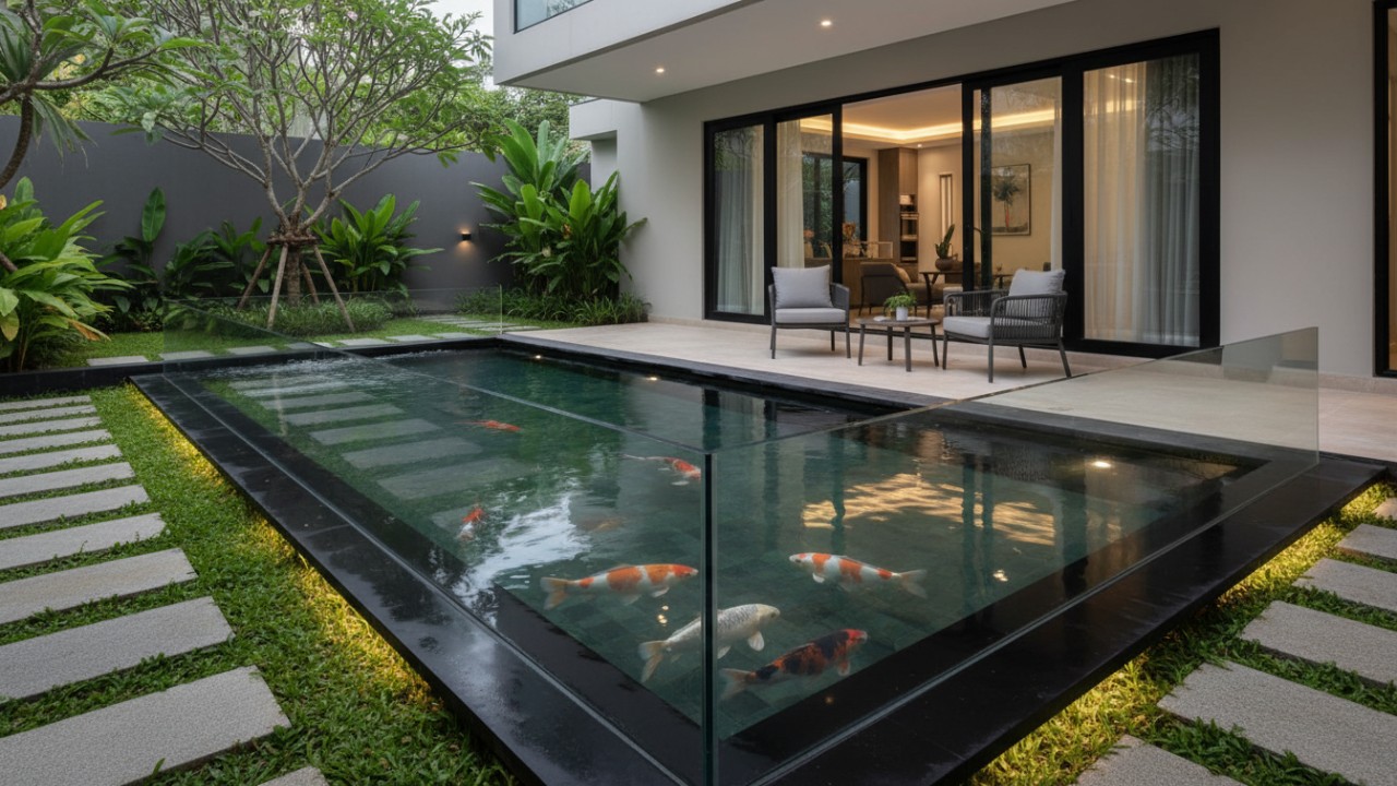 peran pencahayaan alami dalam kolam ikan kaca modern