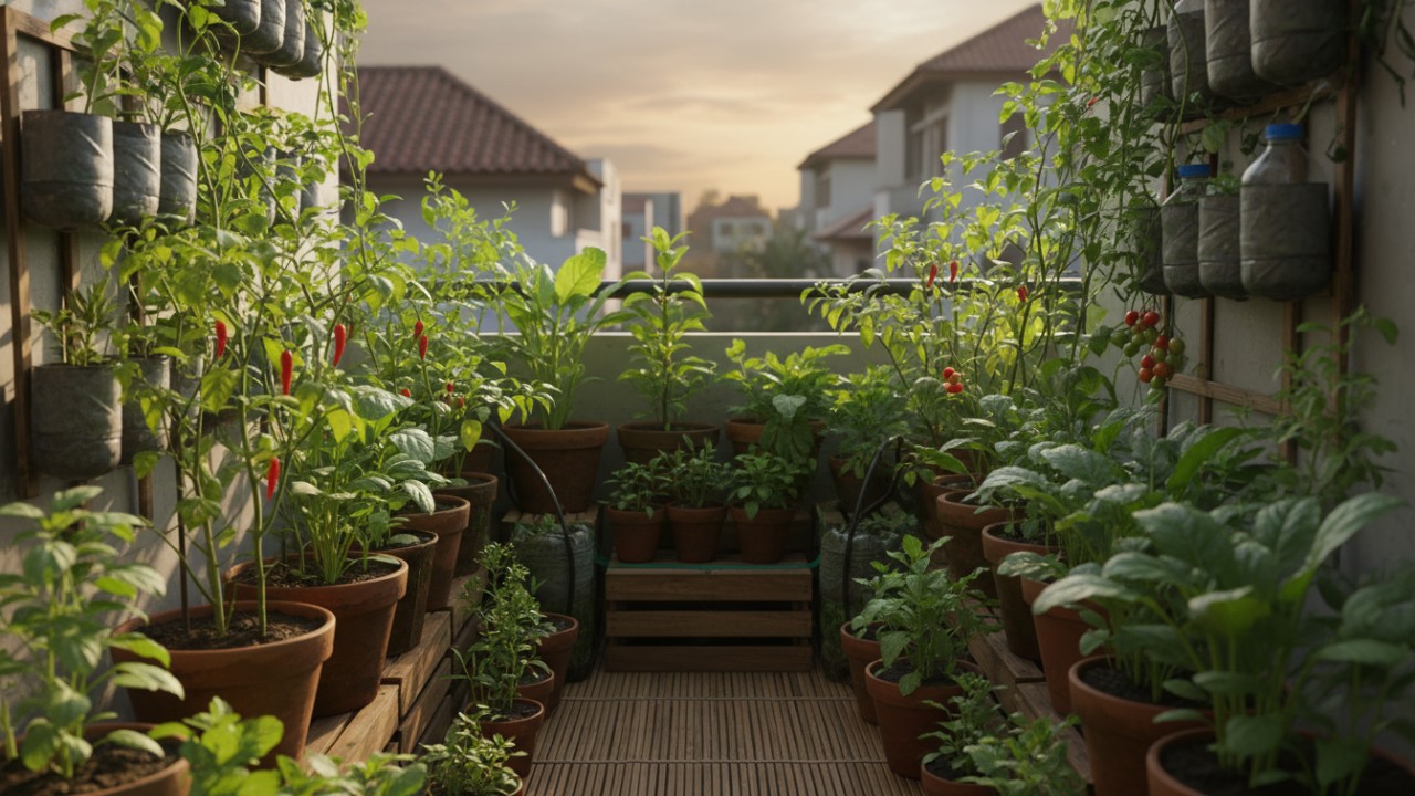 Balkon sempit berubah jadi area tanam produktif