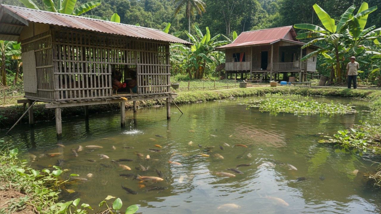 Aktivitas ikan air tawar memanfaatkan pakan alami, Kandang ayam terinaegrasi dengan kolam ikan