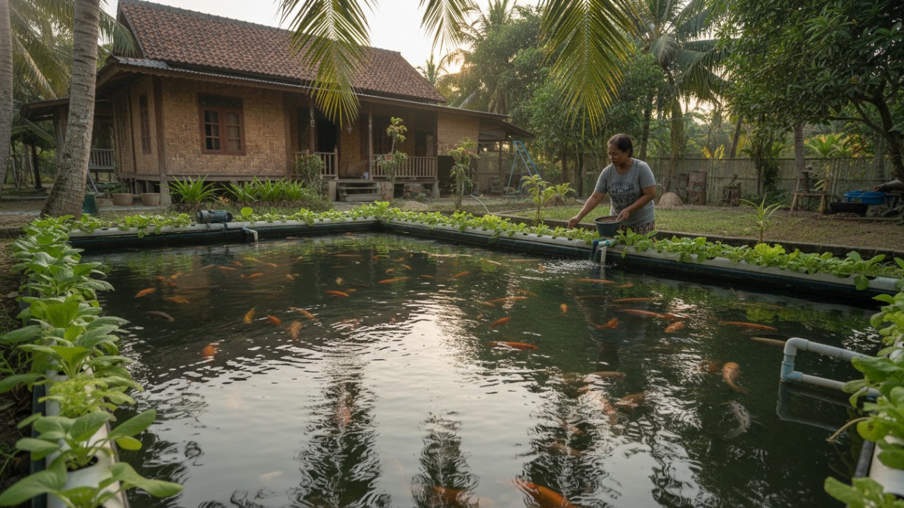 Ikan adaptif tumbuh di lingkungan kolam terpadu, Sistem budidaya terpadu skala rumah tangga