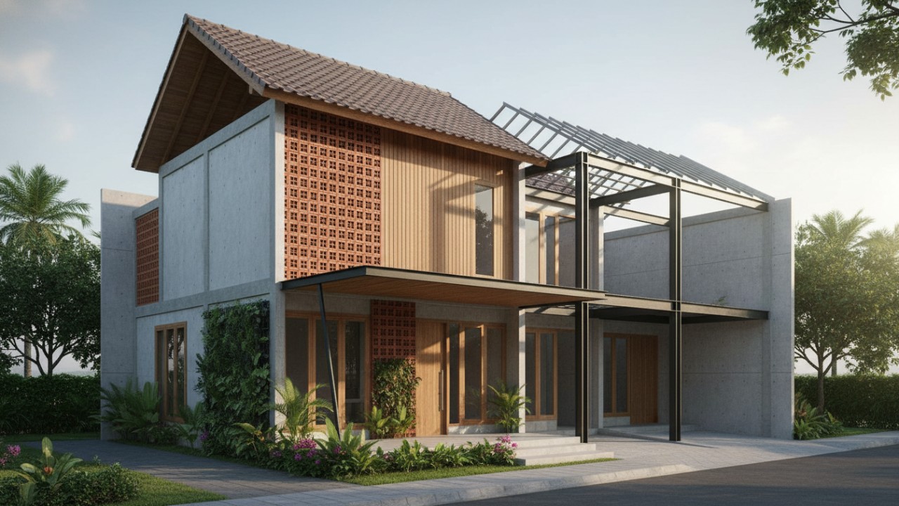 Gambaran rumah tumbuh modern yang dirancang berkembang bertahap dengan struktur matang dan estetika konsisten.