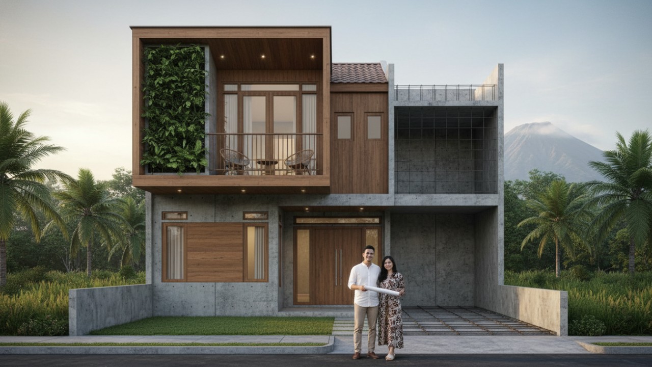Desain rumah tumbuh lahir dari realitas hidup pasangan muda yang dinamis. Kebutuhan ruang belum banyak, namun visi jangka panjang sudah ada.