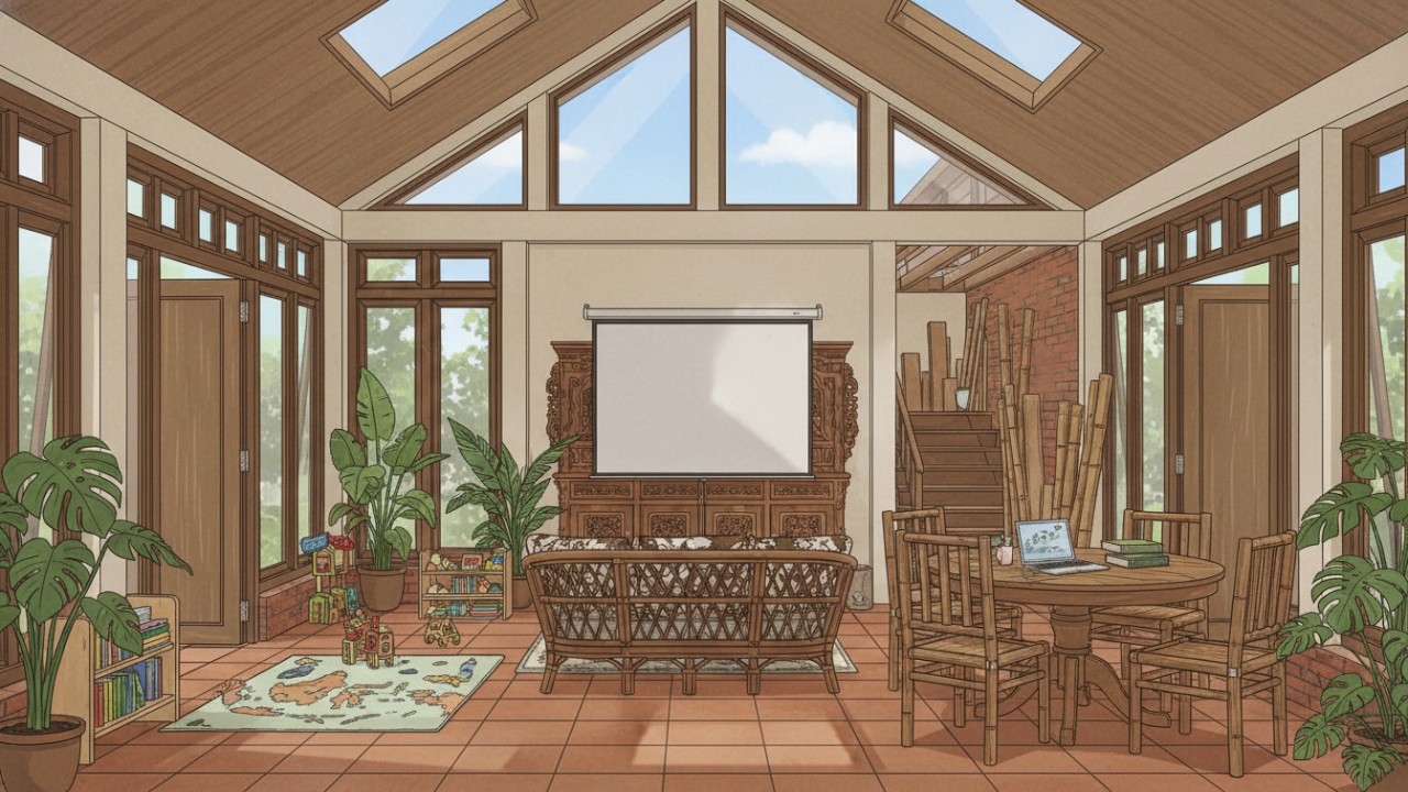 Ilustrasi ruang multifungsi dalam rumah tumbuh