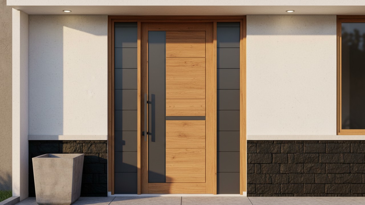 Detail permukaan kayu solid dengan sentuhan logam halus.