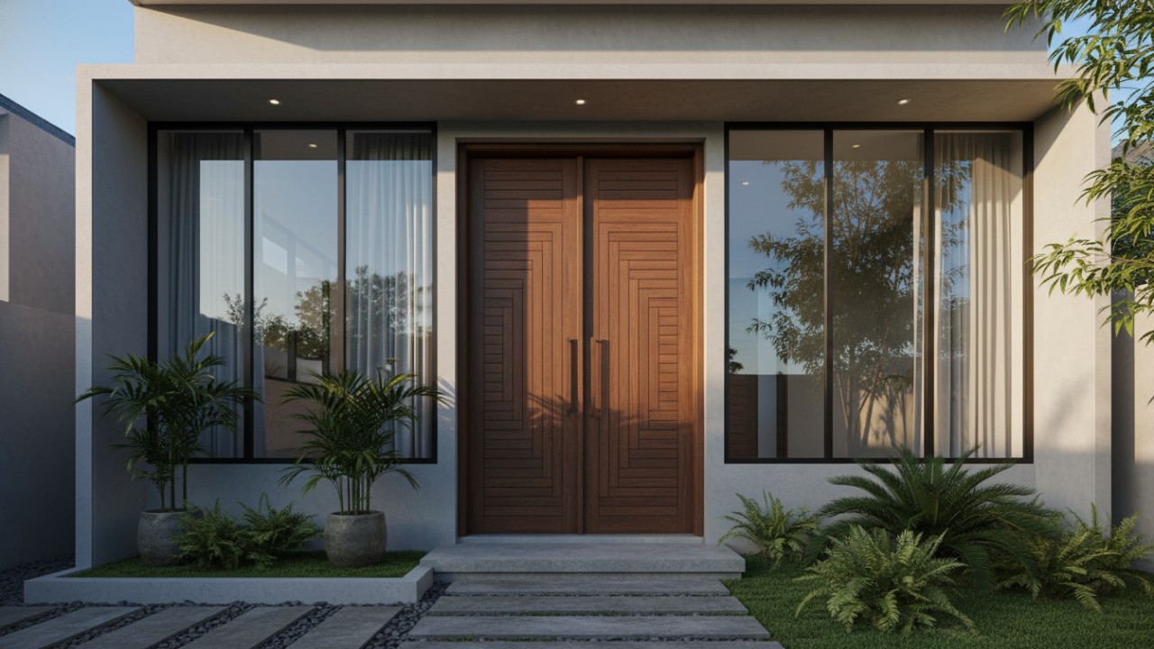 Detail garis halus pada permukaan pintu.
