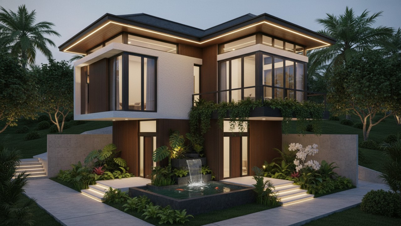 rumah mini dengan desain split level modern