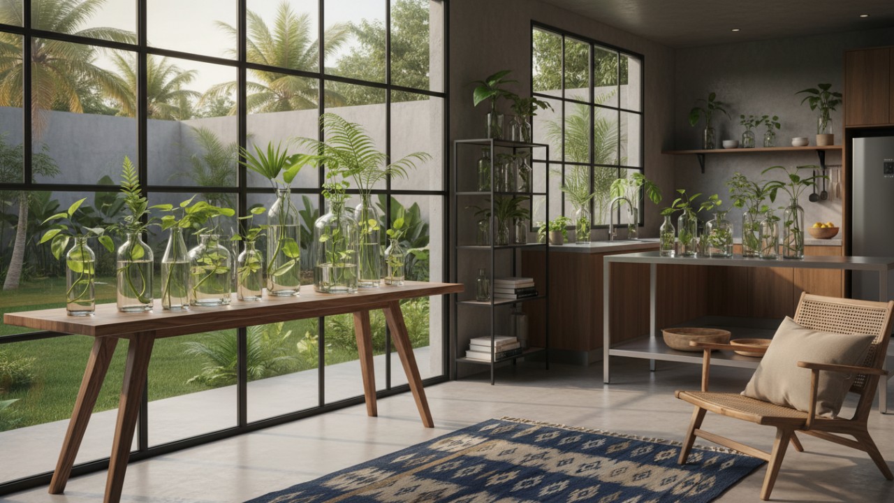 Tanaman air juga cocok ditempatkan di area fungsional seperti dapur atau ruang kerja.