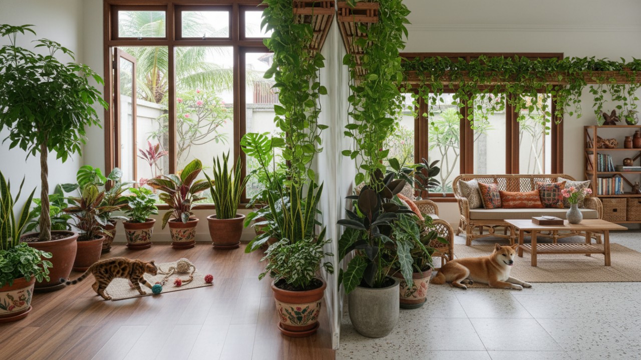 Areca palm menyatu alami di area bermain anabul