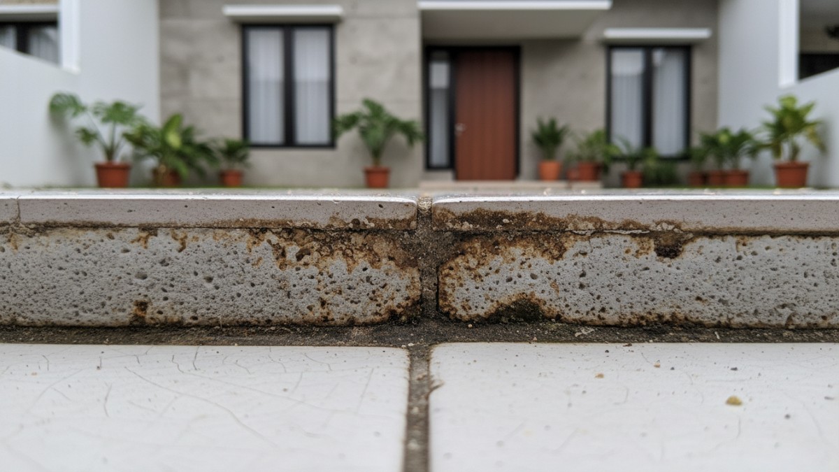 Struktur nat keramik yang berpori dan mudah menyerap kotoran.   RUMAH MINIMALIS jangan tambahkan tulisan apapun JANGAN ADA BATIK