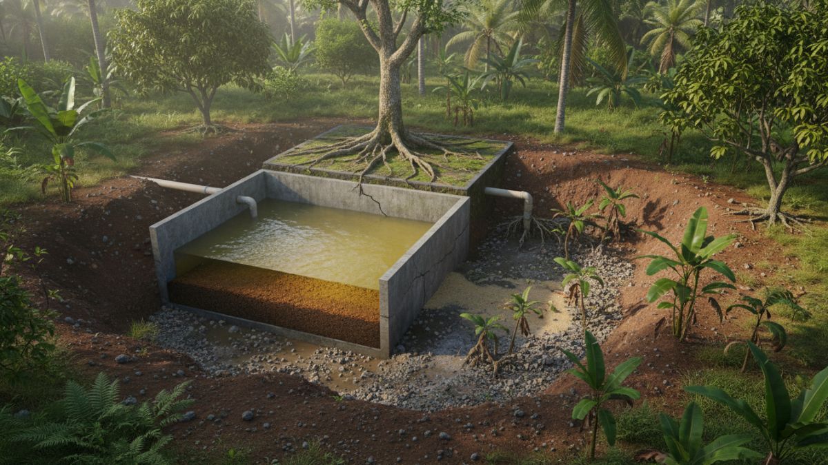 Septic tank bekerja memisahkan limbah padat dan cair secara alami. Limbah padat mengendap, sementara cairan mengalir ke area resapan.