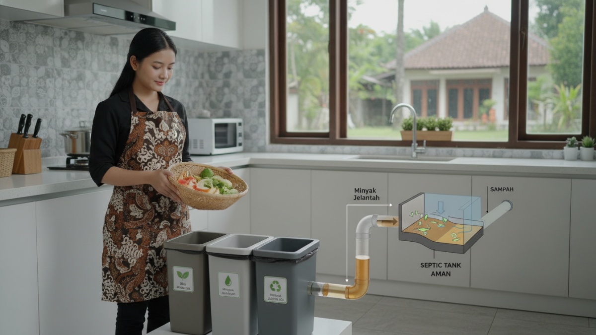 Pengelolaan limbah dapur terpisah untuk menjaga fungsi septic tank.