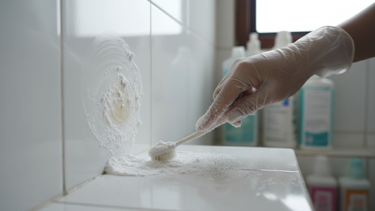 baking soda bekerja mengangkat noda kuning pada keramik