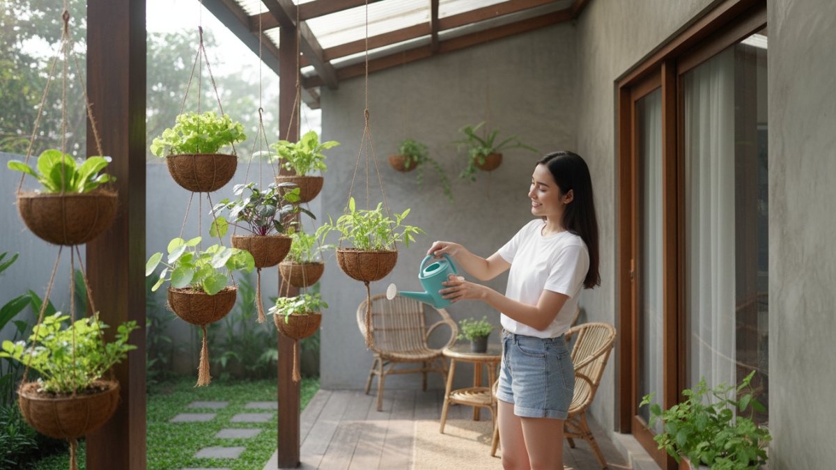 Serat sabut kelapa menopang akar sayuran daun