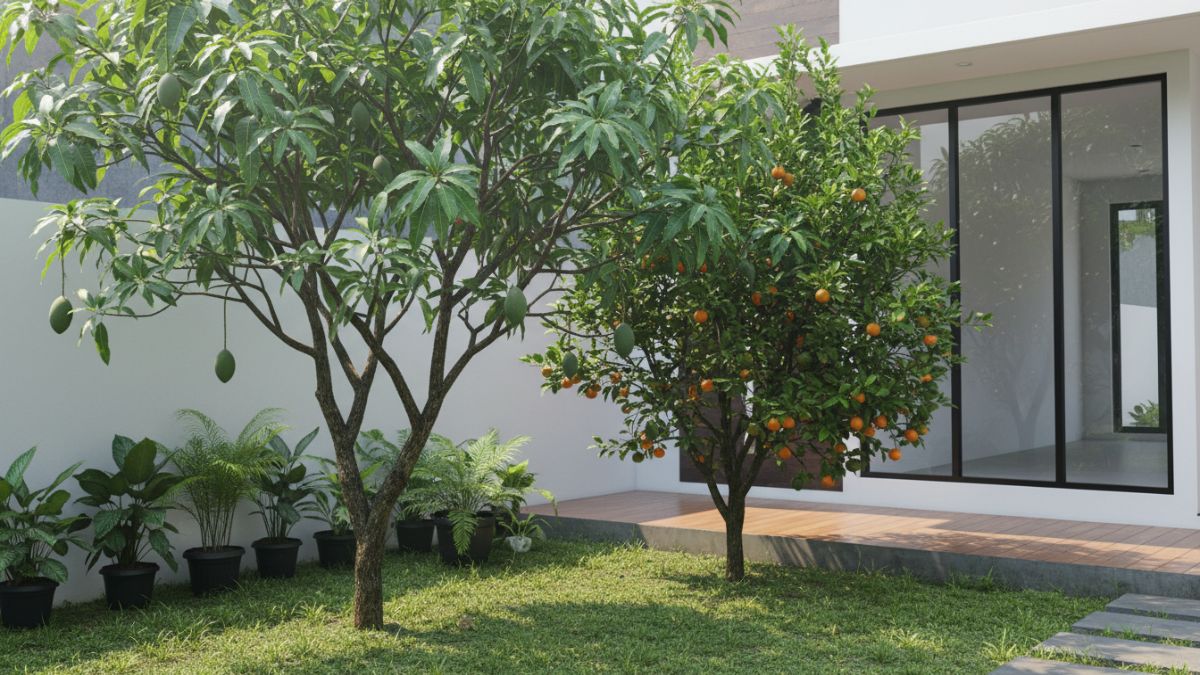 Tanaman pohon mangga yang ada di depan rumah yang sejuk