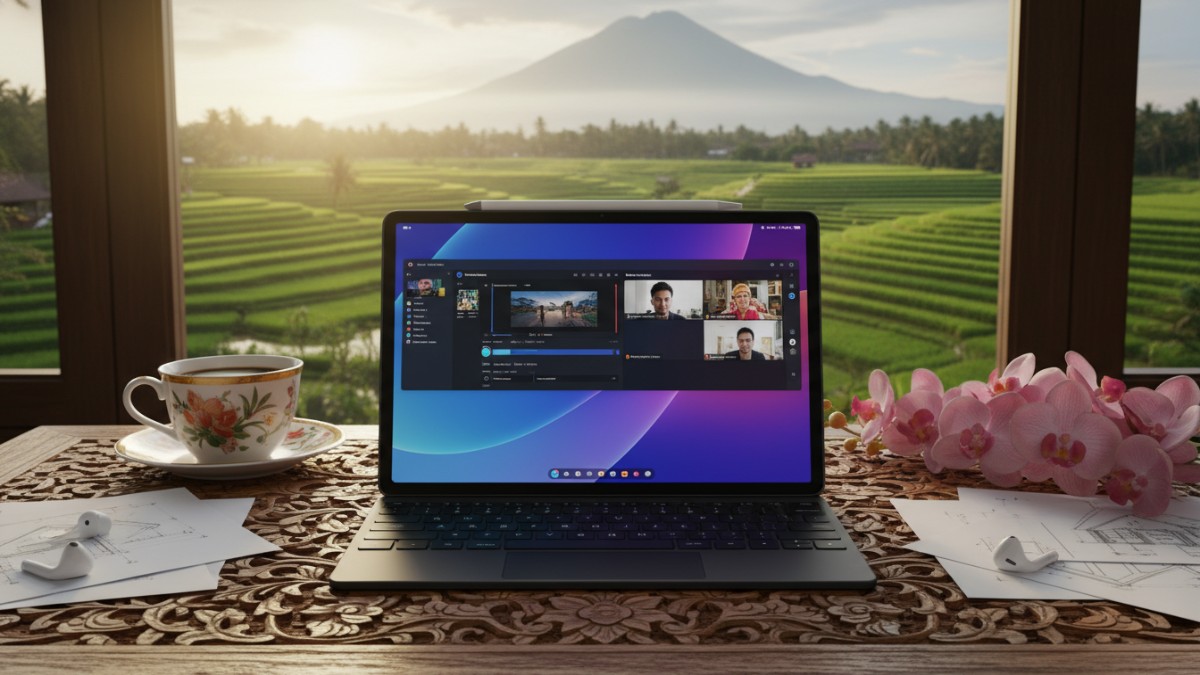 Tampilan Xiaomi Pad 7 dengan layar OLED 144Hz sebagai pusat kerja dan hiburan modern.