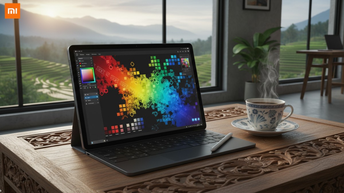 Visual layar OLED Xiaomi Pad 7 menampilkan warna presisi untuk aktivitas profesional.