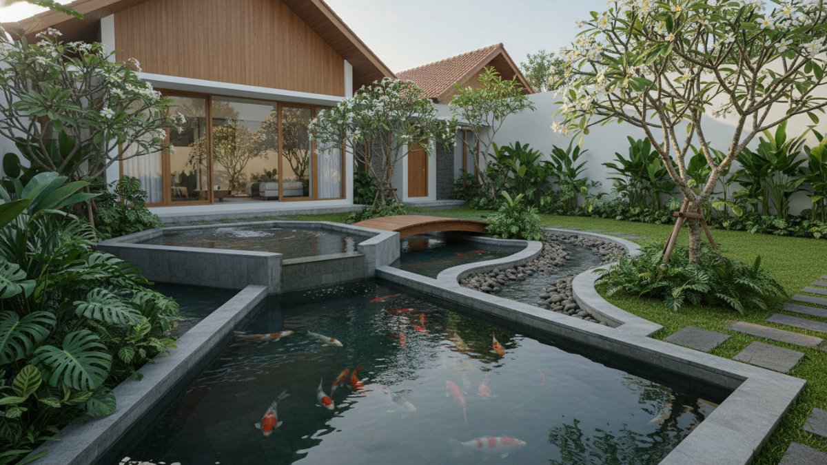 Gazebo modern sebagai titik fokus aktivitas luar ruang.
