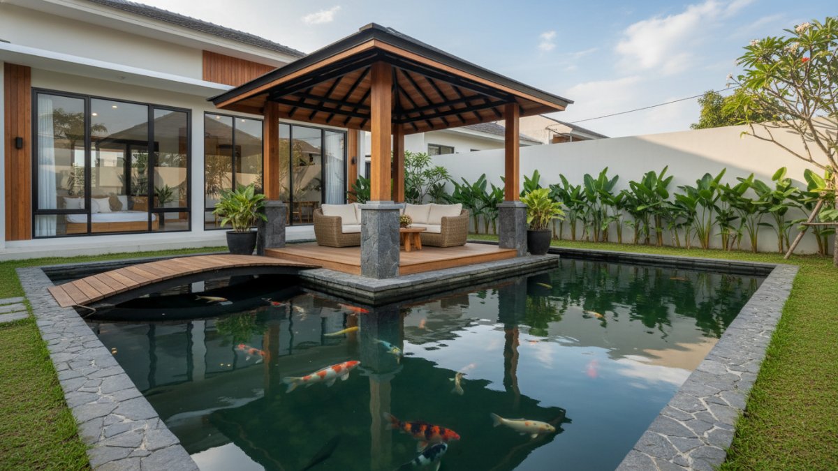 Jalur sirkulasi aman antara kolam dan area duduk.