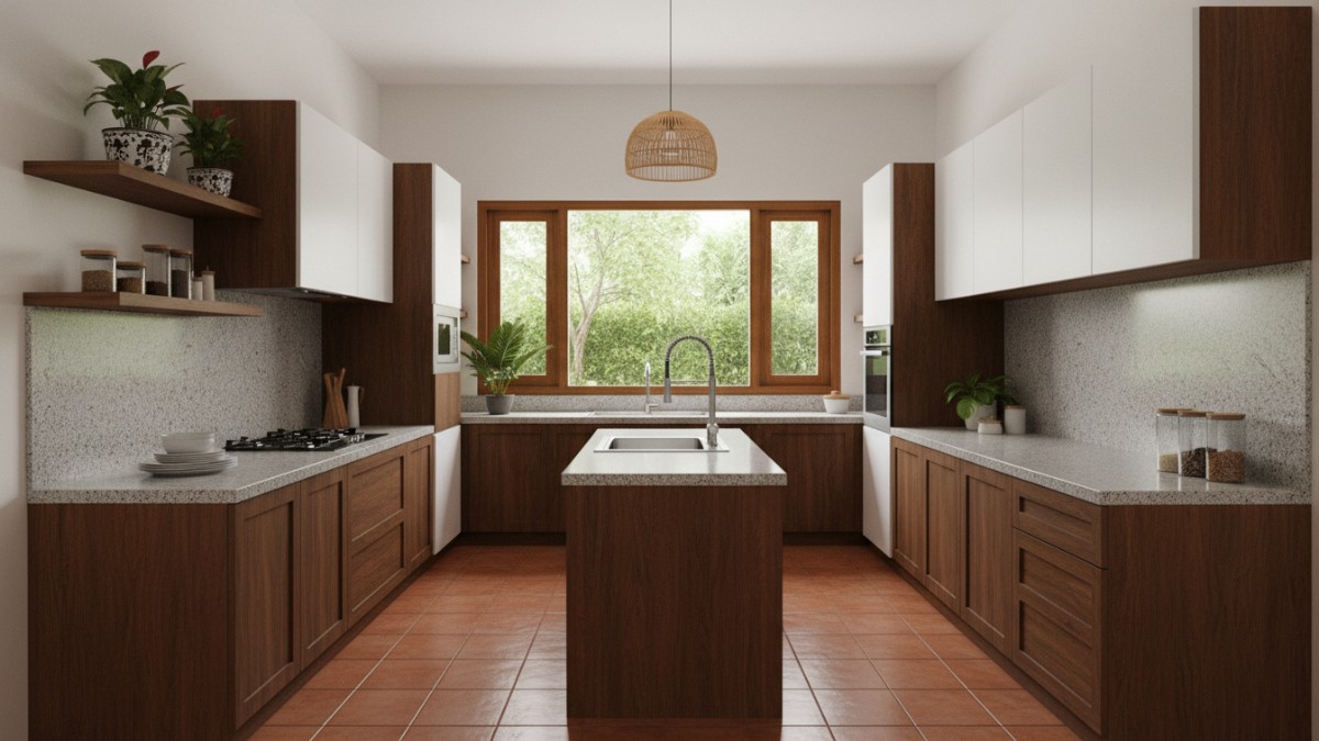 Kitchen set minimalis cantik dengan kabinet lurus dan tampilan bersih.