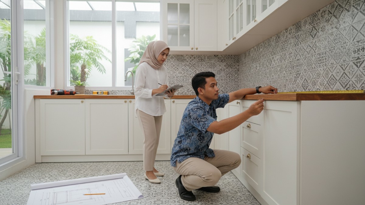 Perencanaan ukuran kitchen set sesuai dimensi dapur rumah.