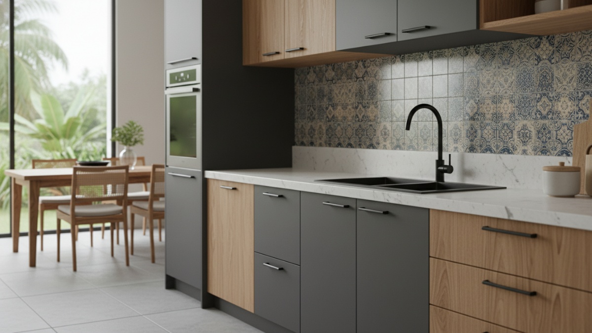 Finishing doff pada kabinet memberi kesan modern dan rapi.