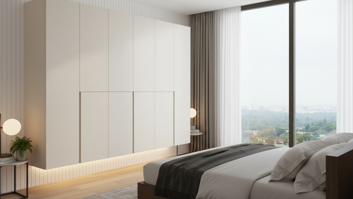 Lemari minimalis, hunian modern, desain interior, furnitur penyimpanan, penataan ruang