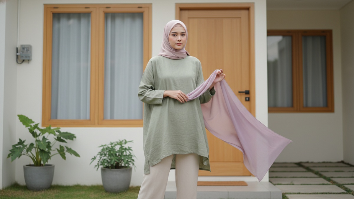 Contoh warna tenang Lebaran 2026 yang mudah dipadukan dengan berbagai hijab.