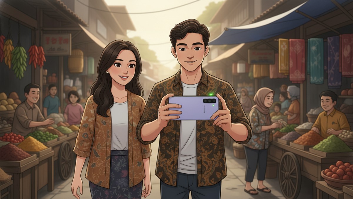 Ilustrasi Samsung Galaxy A54 digunakan untuk merekam vlog harian dengan kamera stabil dan warna natural.