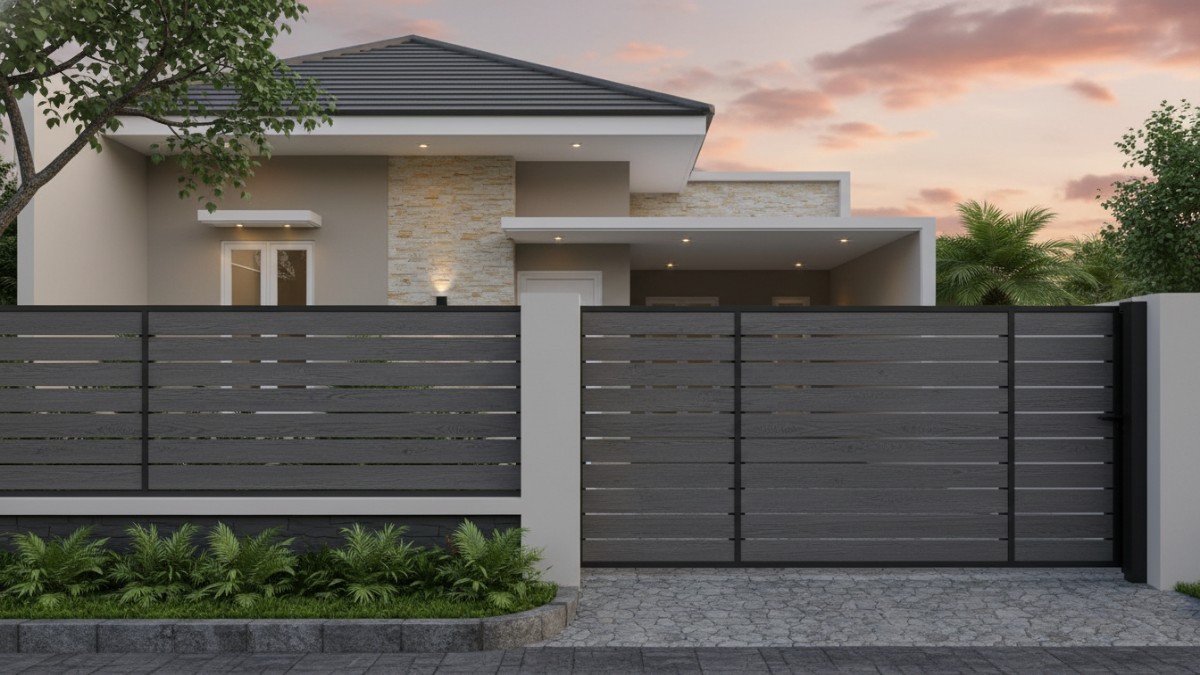Garis horizontal pagar modern tampil rapi