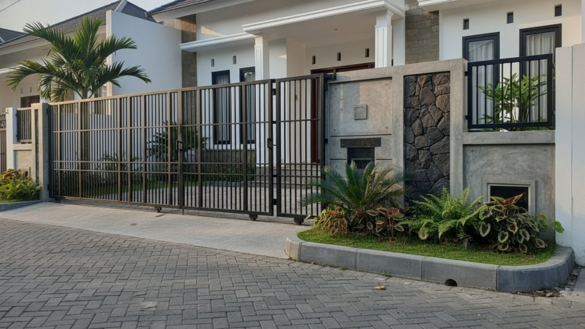 Kombinasi besi hollow dan beton ekspos