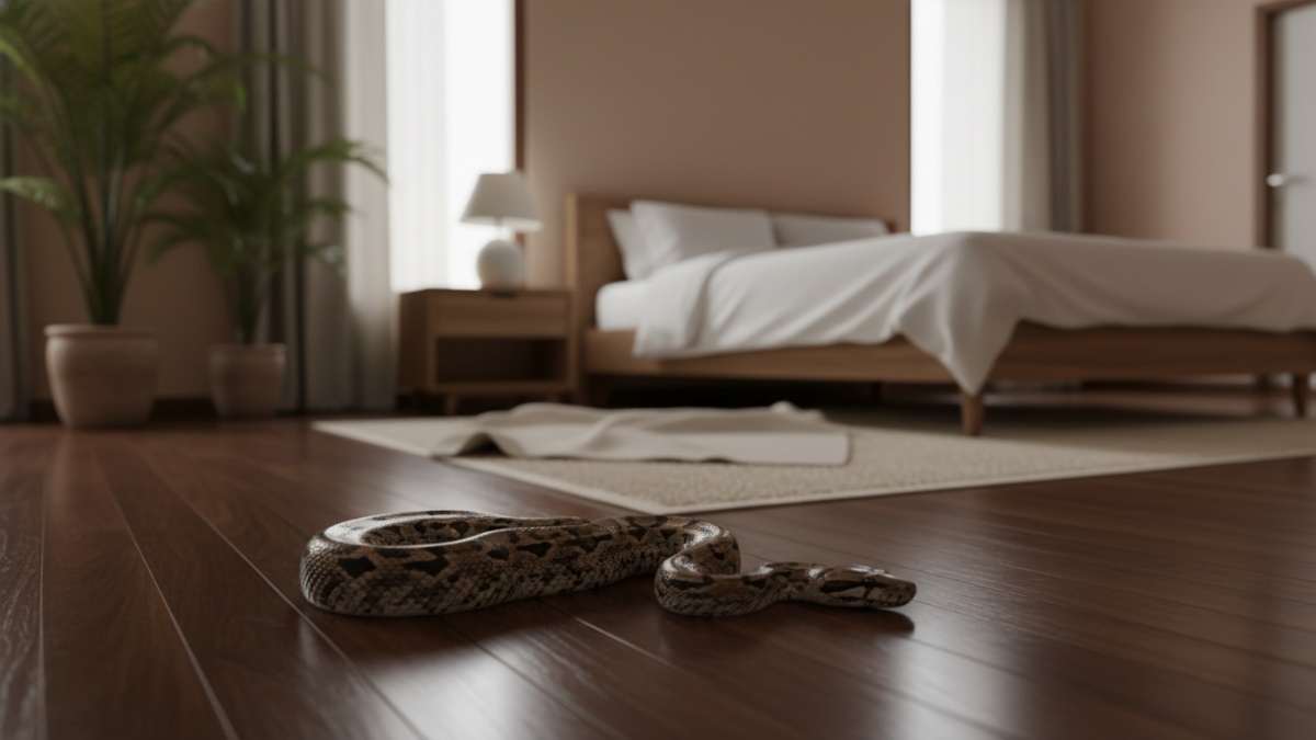 ular terlihat di lantai kamar tidur hunian