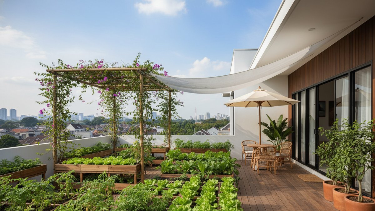 Sistem irigasi sederhana mendukung kebun rooftop organik