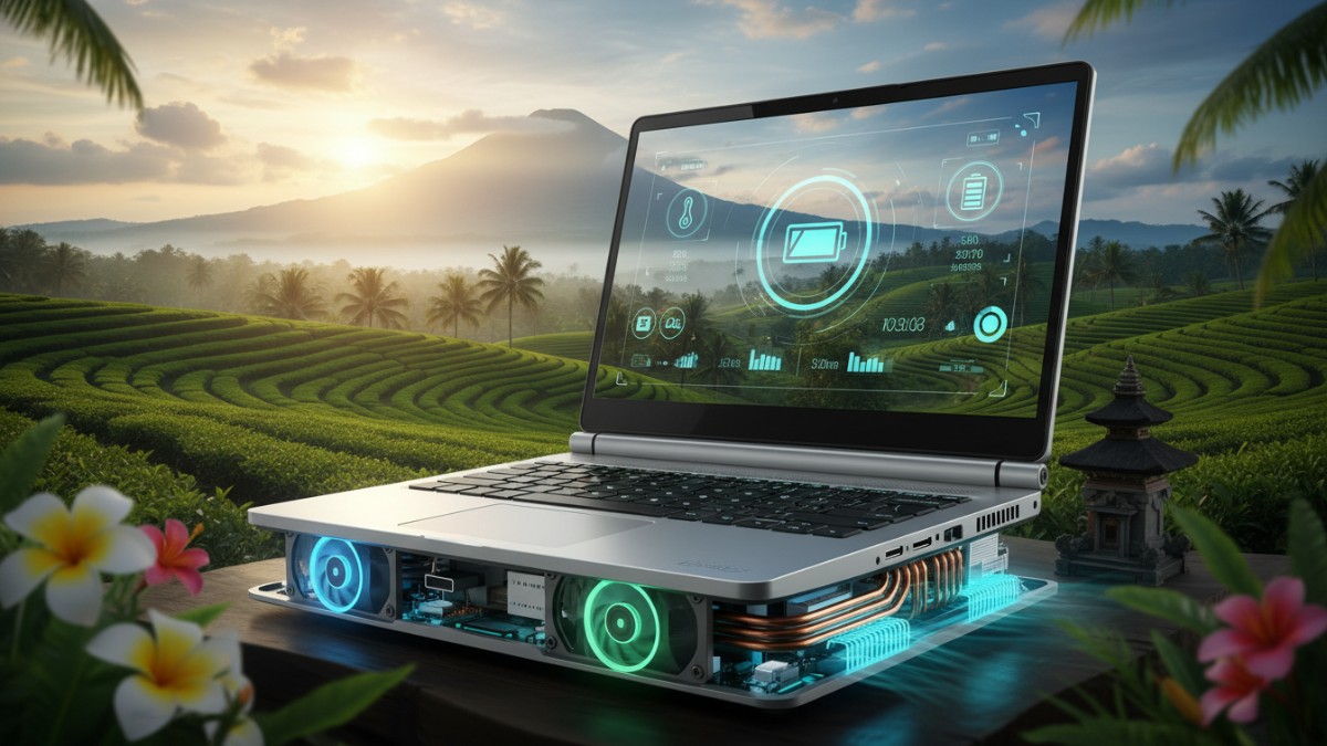 Laptop dengan sistem pendinginan dan efisiensi daya optimal.
